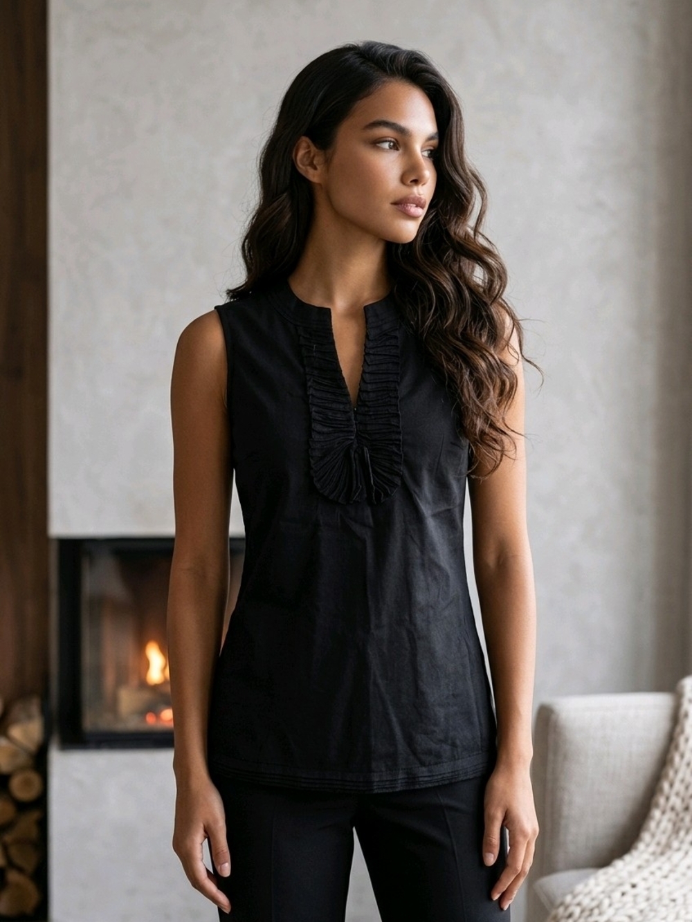 Alfani Black Sleeveless Ruffle-Front Camisole